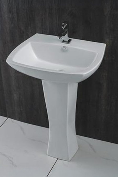 مغسل سيراميك مع عمود – تصميم هندسي عصري